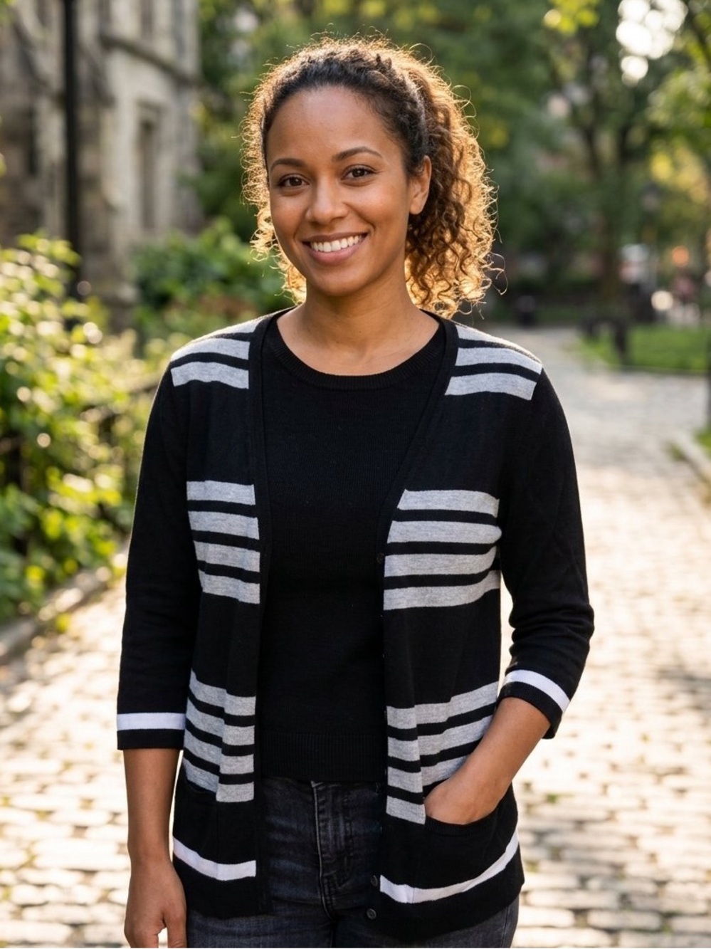 Leo & Nicole 3/4 length sleeve Striped Cardigan